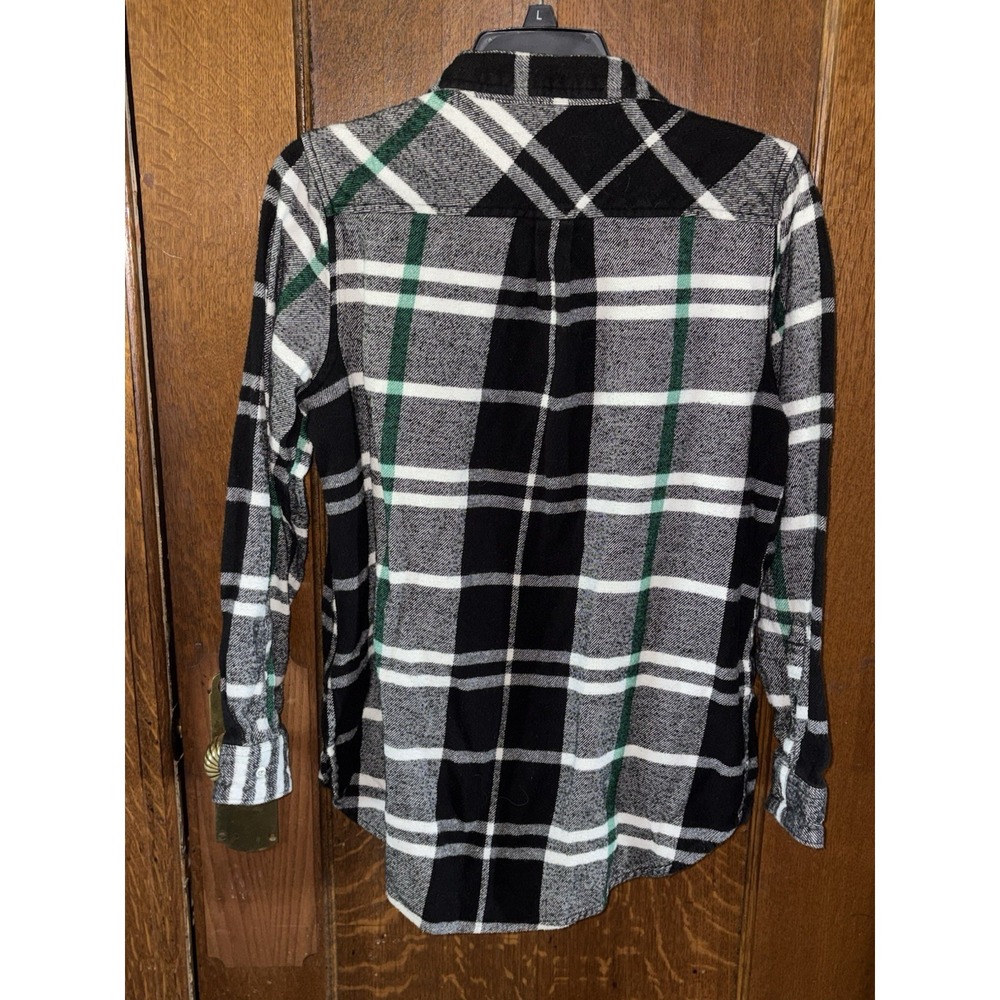 Woolrich Oxbow Bend Flannel Shirt Women Med Black White Plaid Organic Cotton - Picture 4 of 4